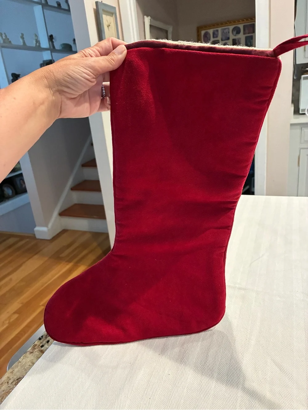 Christmas Needlepoint Puppy Stocking - Beige, Red & Green